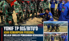 Yonif TP 915/Bitu’o Asah Kemampuan Personel Melalui Simulasi Pemadaman Kebakaran
